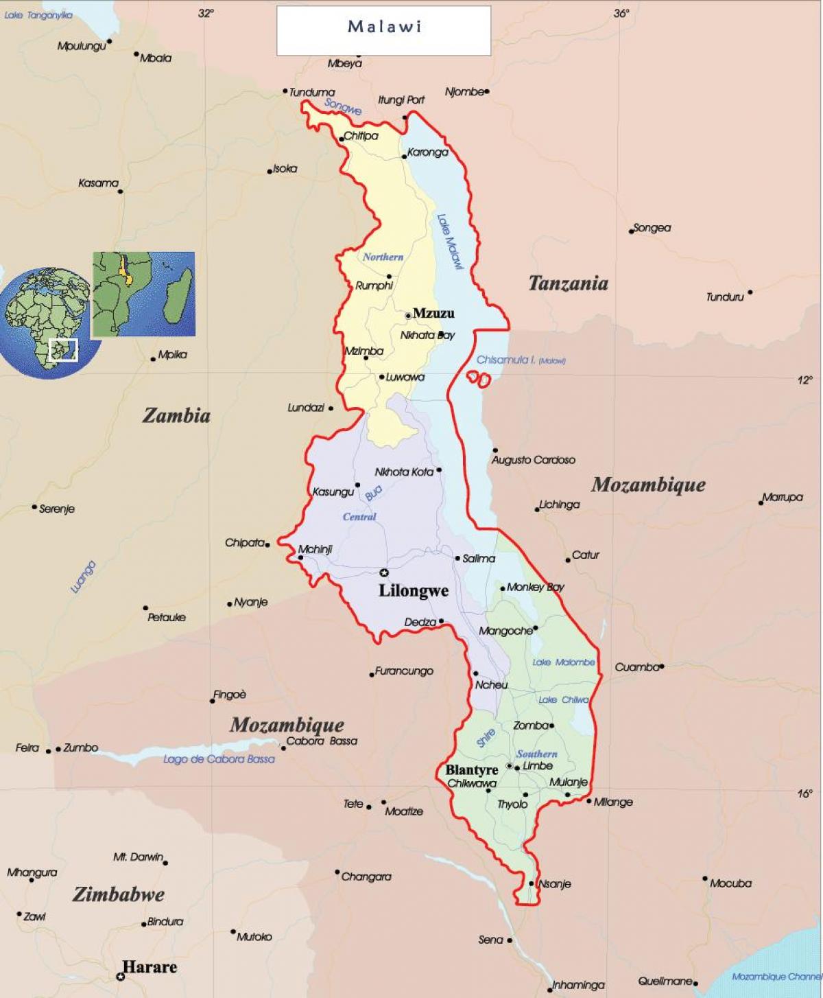 карта Малави политических