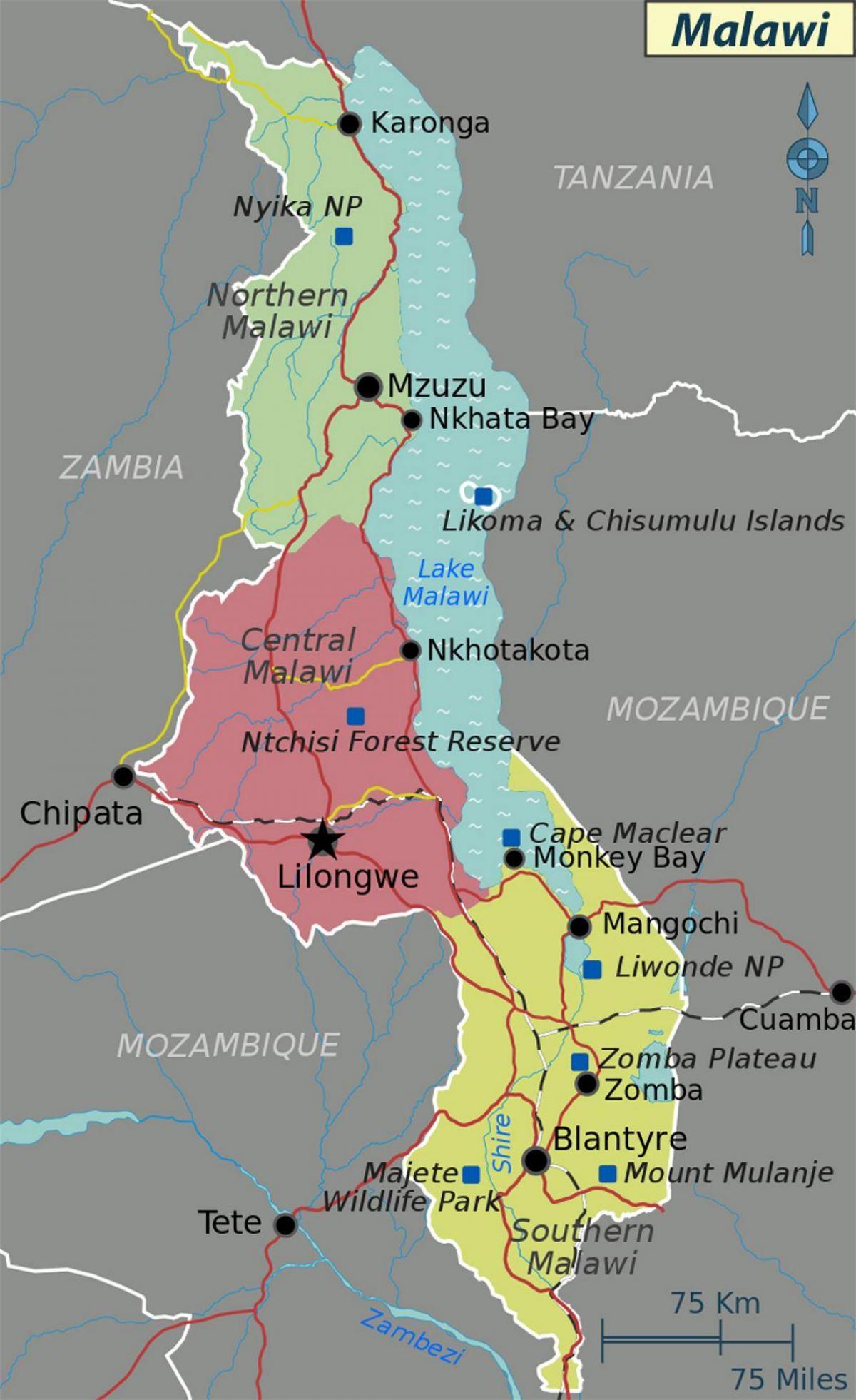 карта озеро Малави в Африке